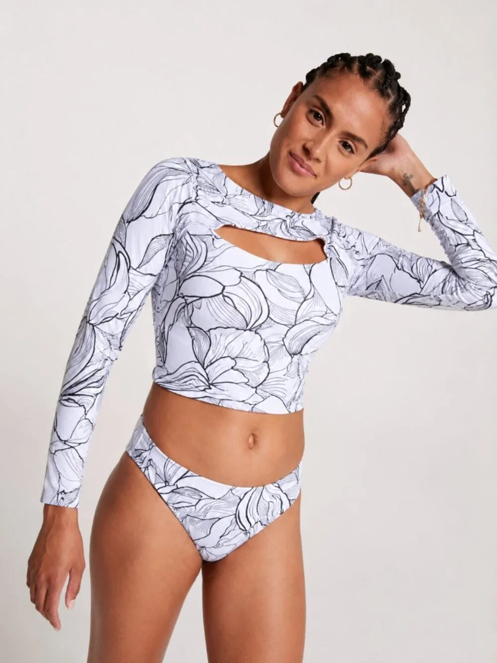 CALIA by Carrie Underwood White Floral Reversible Rashguard Swim Sun Top SZ XL